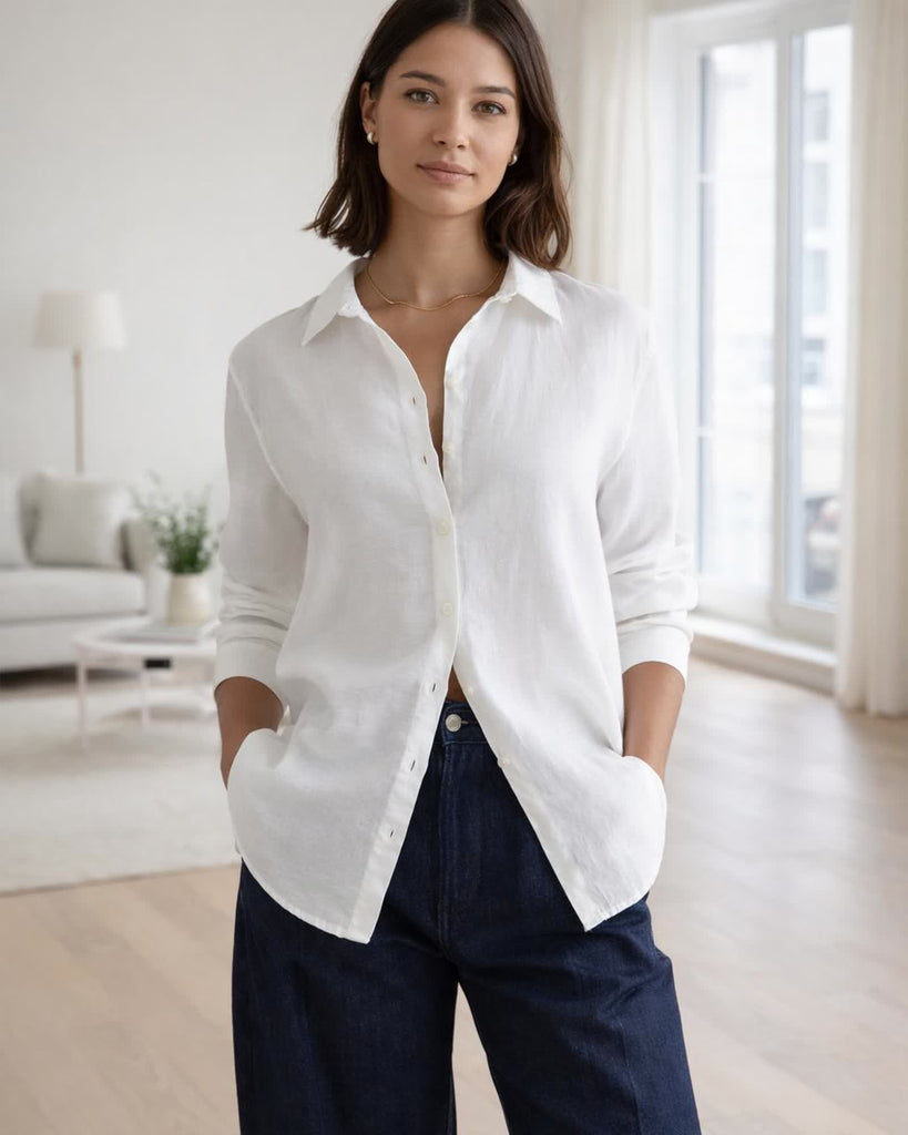 The European Linen Long Sleeve Shirt - White