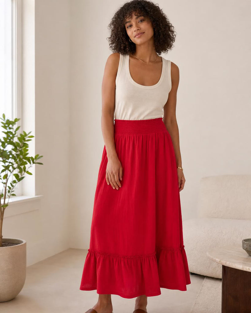 The Organic Cotton Gauze Maxi Skirt - Wild Cherry