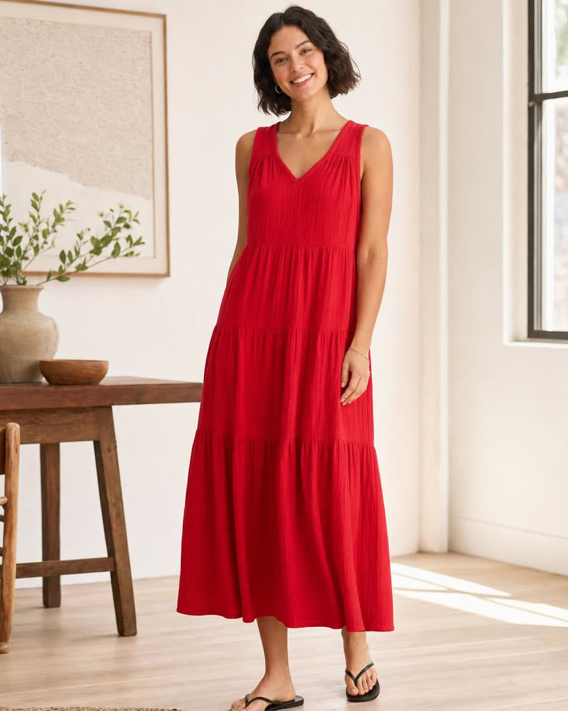 The Organic Cotton Gauze Maxi Dress - Wild Cherry