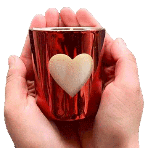 Woman holding candle with heart on it transparent background